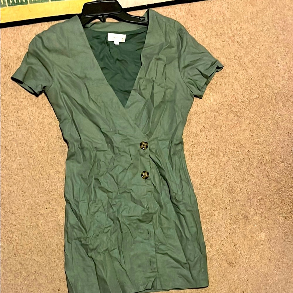 Privacy Please Sage Green Buttoned Mini Dress